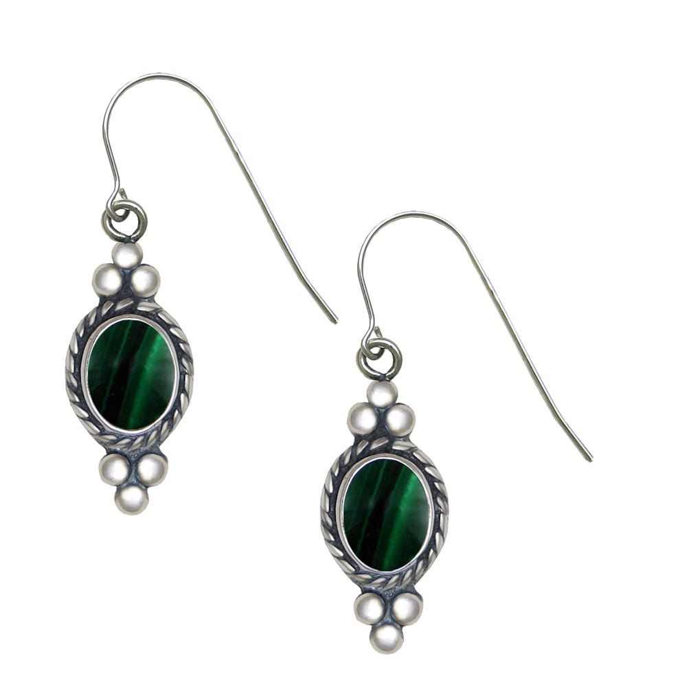 Sterling Silver Malachite Gemstone Drop Dangle Earrings